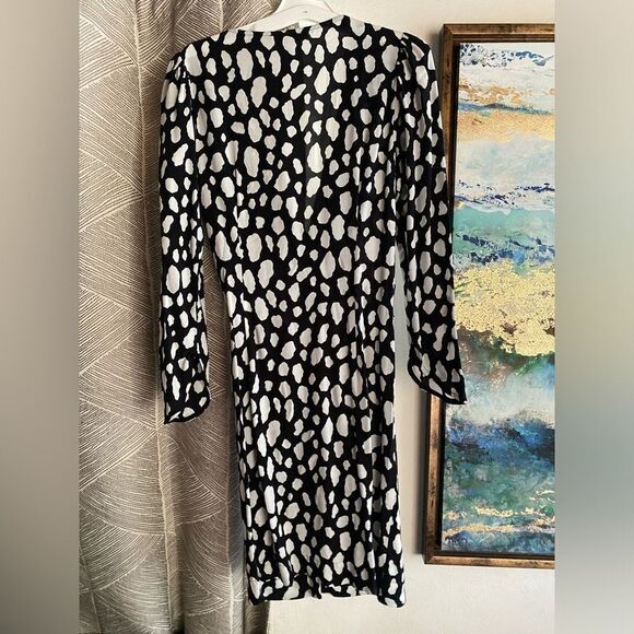 Maje Mini Dress Size 6 Rosima Black & White Ruched Wrap Front Long Sleeve NWT - Picture 6 of 16